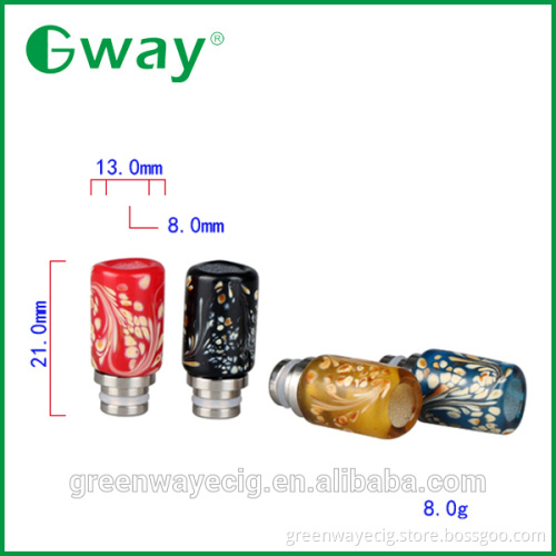 New arrival 510 art glass drip tip flower drip tip with stainless steel base and color flower spot pattern in stock